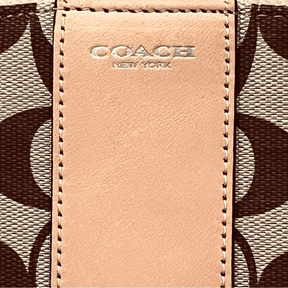 Coach Signature Beige and Brown Wristlet - Picture 2 of 6